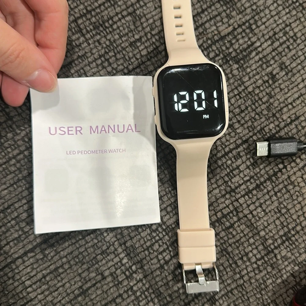 Smartwatch with Cream Band - led pedometer watch